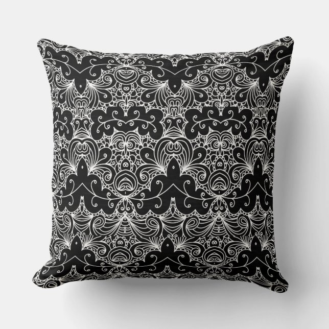 Reversible Black and White Blommönster Kudde (Framsida)