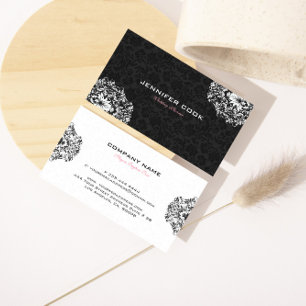 Reversible Black & White Blommigt Damaskus Visitkort