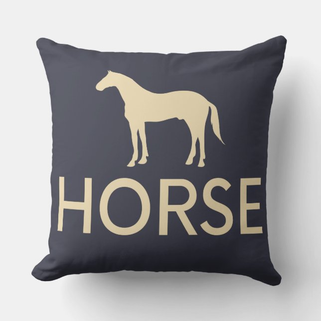 Reversible Dark Blue & Cream Horse Equestrian Kudde (Framsida)