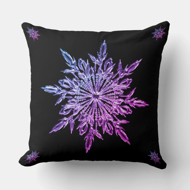 Reversible för snowflake för jullilor svart bling kudde (Framsida)