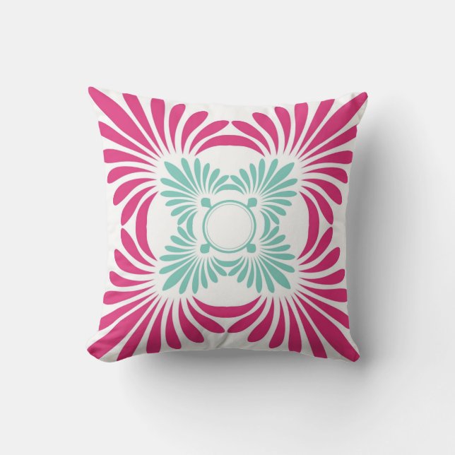 Reversible Fuschia Rosa and Mint Grönt Blommigt Kudde (Framsida)