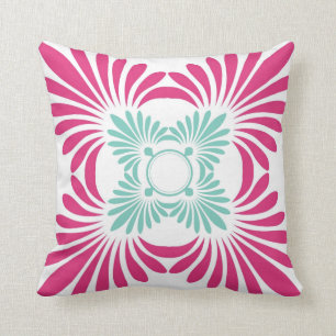 Reversible Fuschia Rosa and Mint Grönt Blommigt Kudde