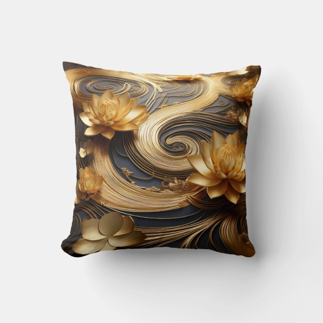 Reversible Guld Lotus Flower Pillow Kudde (Framsida)