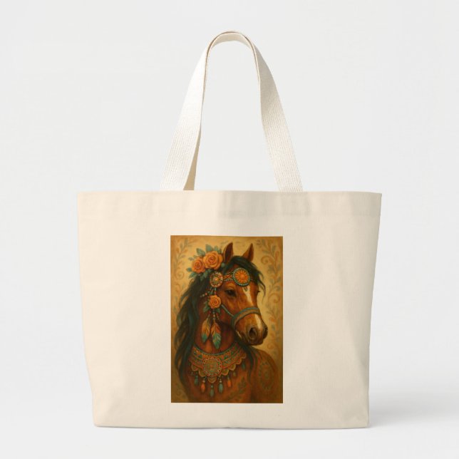 Reversible Horse Print Tote Jumbo Tygkasse (Framsidan)