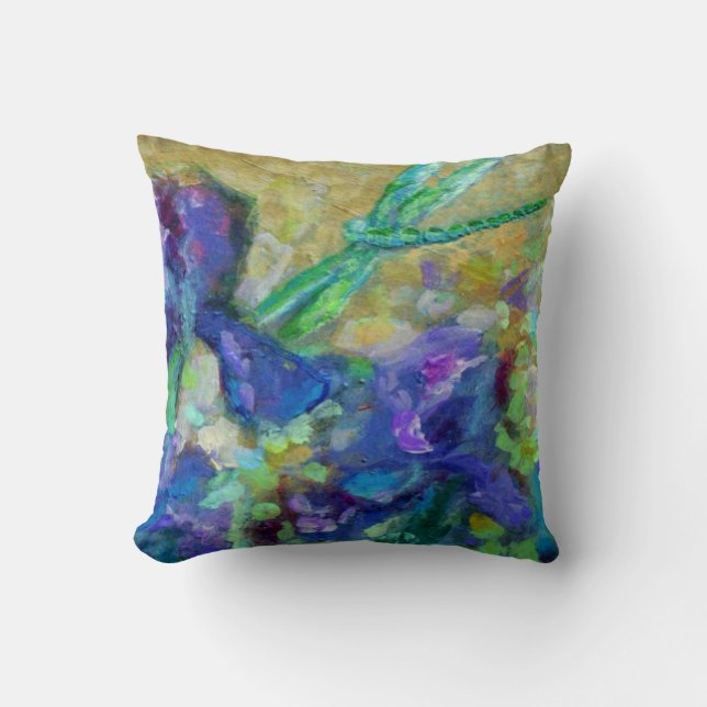 REVERSIBLE LILA IRIS, AQUA DRAGONFLY PAINING KUDDE (Framsida)