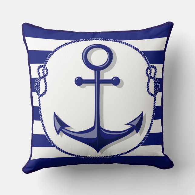 Reversible Marine Blue White Anchor and Rope Ram Kudde (Baksida)