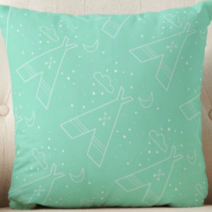Reversible Mint Tribal Tepee Mönster Design Pillow Kudde