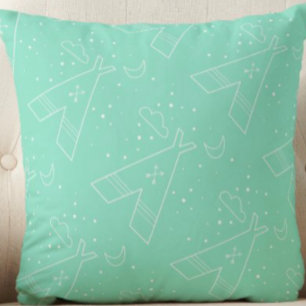 Reversible Mint Tribal Tepee Mönster Design Pillow Kudde