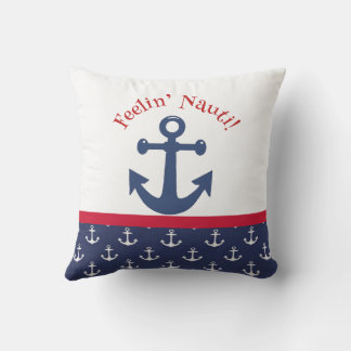 Reversible Navy Blue & White Nautical Anchor Kudde