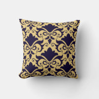 Reversible Navy Cream Damask Bows