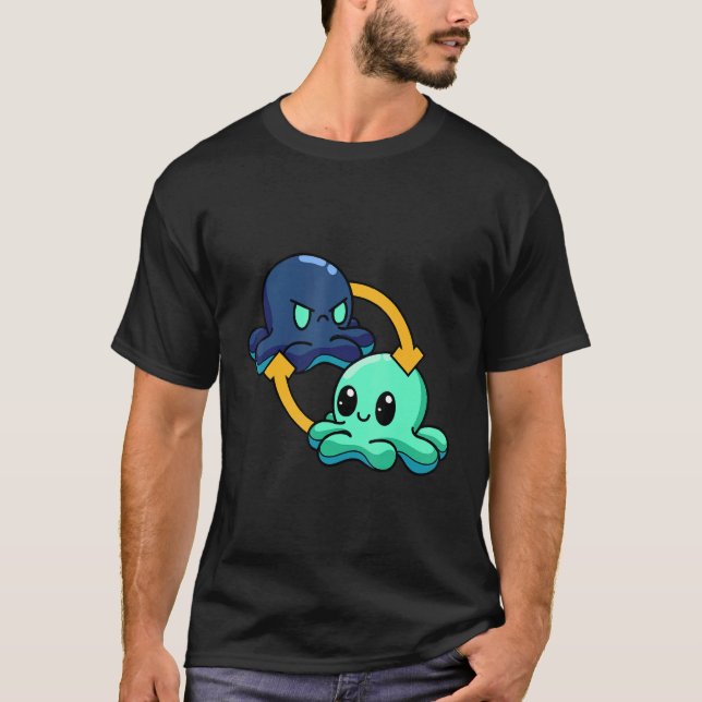 Reversible Octopus Emotional Switch Leisure T Shirt (Framsida)