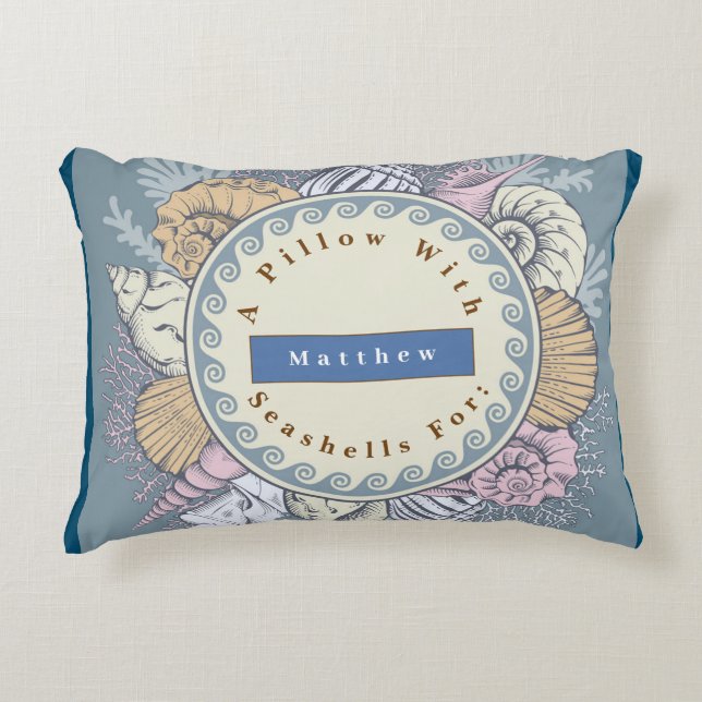 Reversible Personalize Seashells Blue Orange Prydnadskudde (Framsidan)