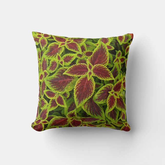 Reversible Red and Chartreuse Coleus Lövs Pillow Kudde (Framsida)