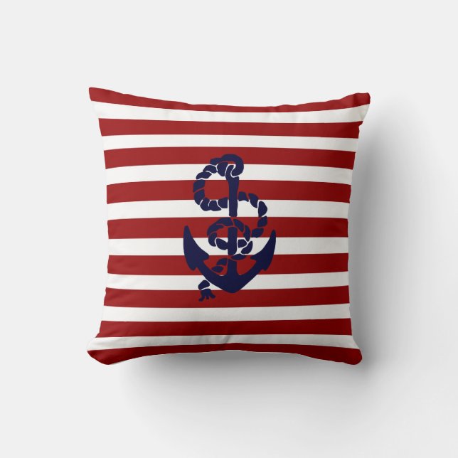 Reversible Red Blue Nautical Anchor Dekorativ kudd Kudde (Framsida)
