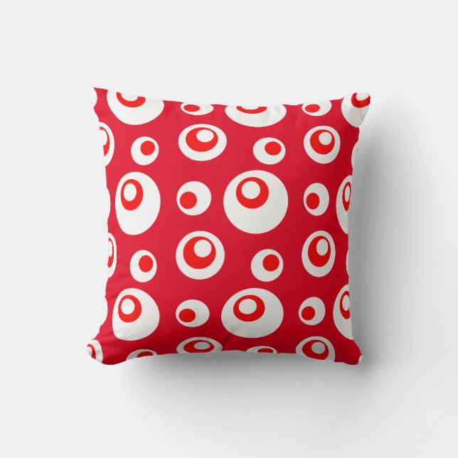 Reversible Red & White Abstrakt Dots Kudde (Framsida)