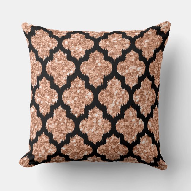 Reversible Ro Guld Glitter & Black Quatrefoil Kudde (Framsida)