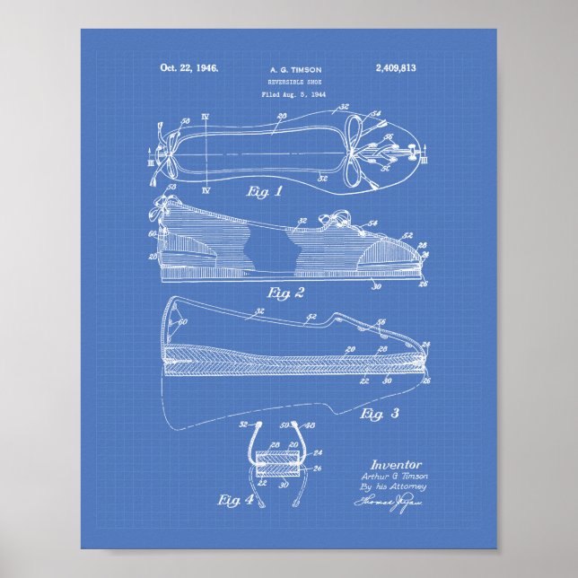 Reversible Shoe 1946 Patent Art Blueprint Poster (Framsidan)