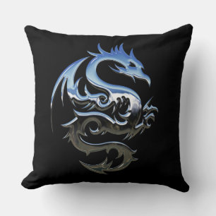 Reversible Silver Metallic Dragon Kudde