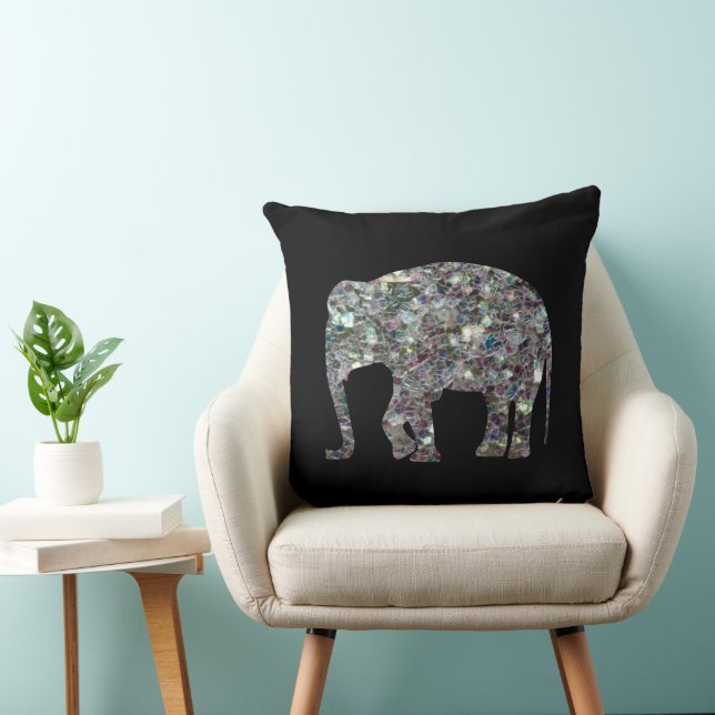 Reversible Sparkly silver mosaic Elephant PLDesign Kudde (Stol)
