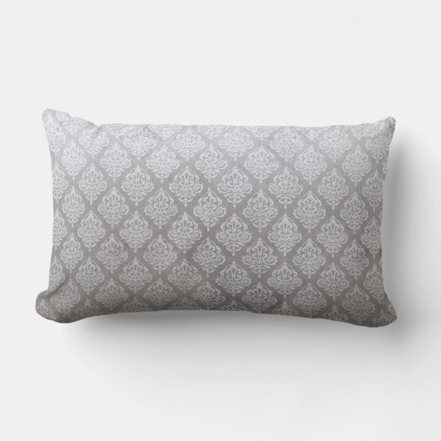 Reversible Taupe/Blue Lilac Damask Lumbar Pillow Lumbarkudde (Framsida)