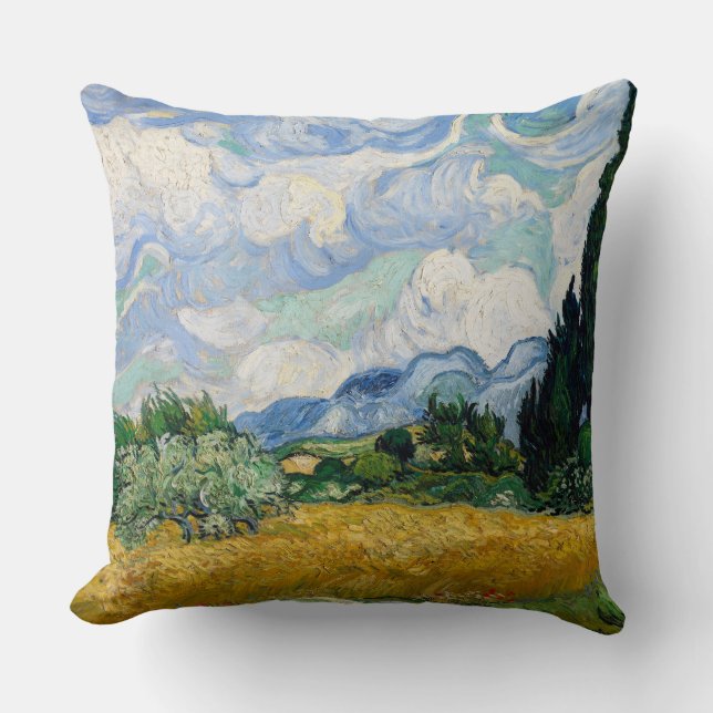 Reversible Van Gogh Wheat Fält med Cypresses Kudde (Framsida)