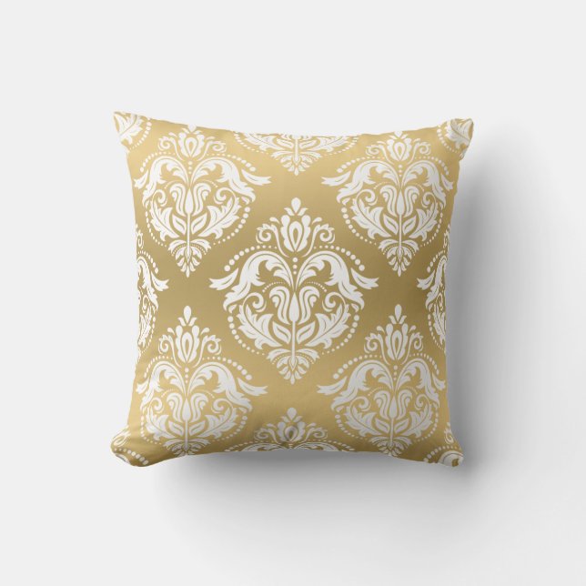 Reversible White & Guld Damasks Kudde (Framsida)