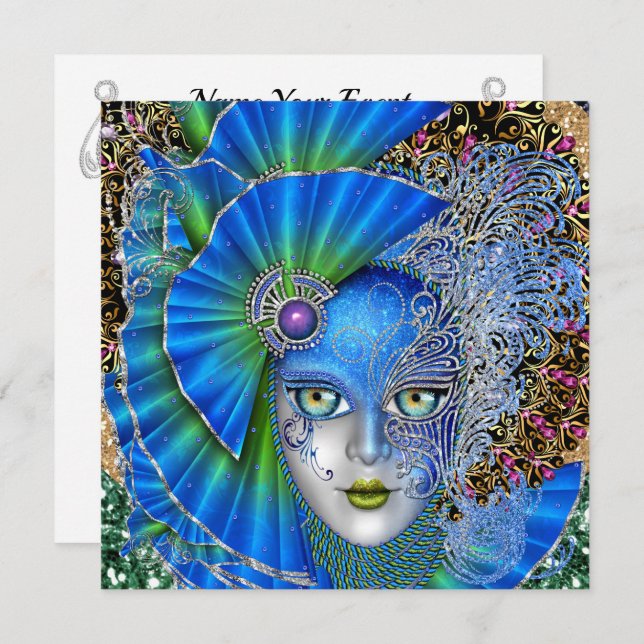 Reviderad Masquerade Mardi Gras-inbjudan Inbjudningar (Fram/baksida)