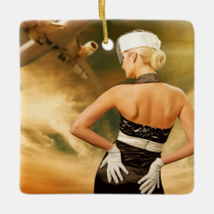 Reviderad Retro Flight Attendant - SRF Julgransprydnad Keramik