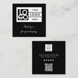 Review Link Business Logo QR Code Thank You Black Fyrkantigt Visitkort