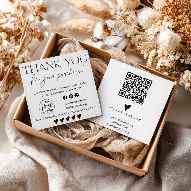 Review Simple black and white order thank you Fyrkantigt Visitkort (Review Simple black and white order thank you Square Business Card)
