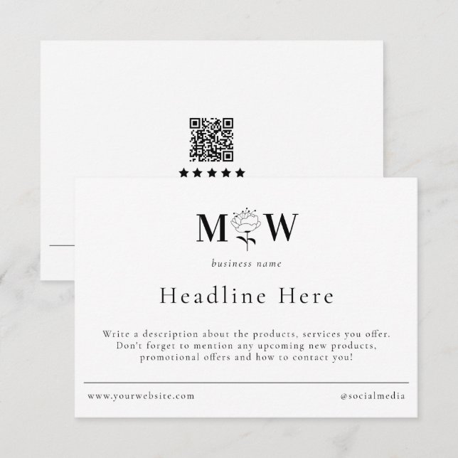 Review Thank Packaging Insert Floral Monogram Info Tack Kort (Fram/baksida)