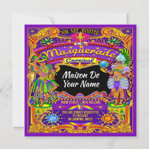 Revised Masquerad Mardi Gras Carnival-inbjudan Inbjudningar