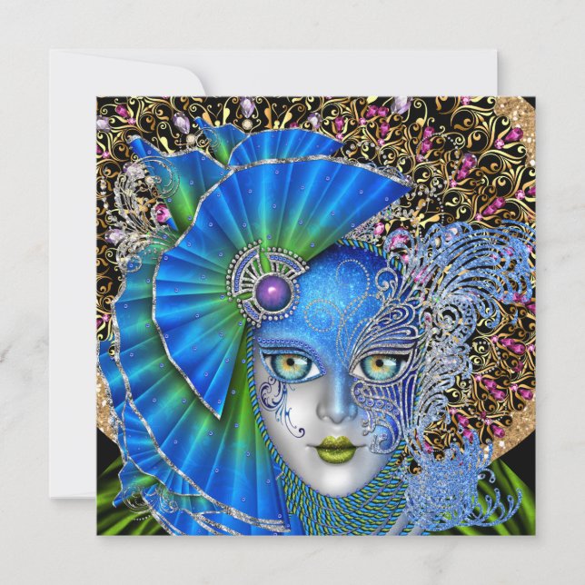 Reviserad Masqueraad Mardi Gras-inbjudan Inbjudningar (Framsida)