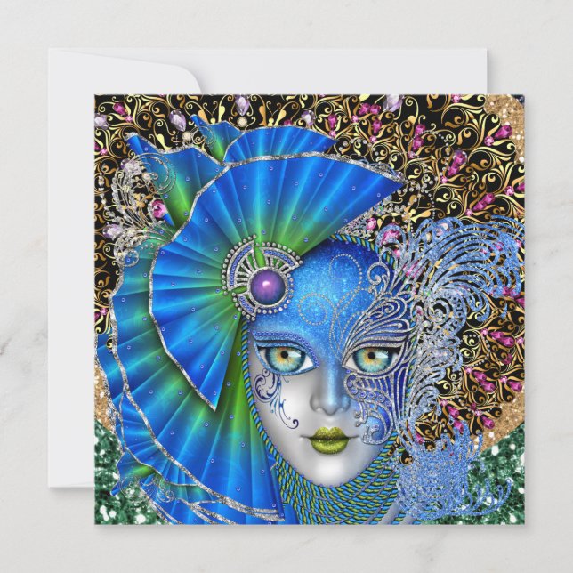 Reviserad Masqueraad Mardi Gras-inbjudan Inbjudningar (Framsida)