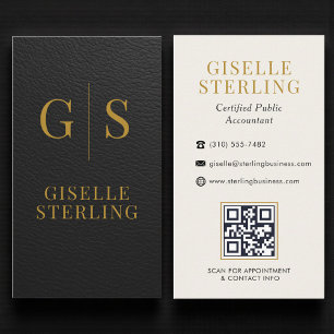 Revisor CPA Falsläder Svart Guld QR-kod Visitkort