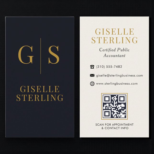 Revisor CPA Svart Guld Monogram QR-kod Visitkort (Skapare uppladdad)