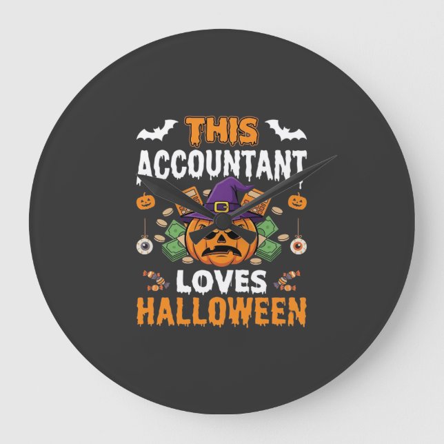 Revisorn älskar halloweenpumpa bokhållare Desi Stor Klocka (Framsida)