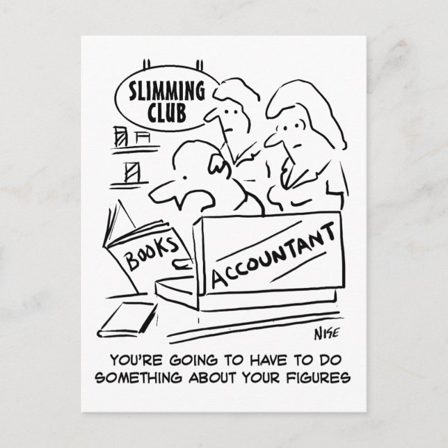 Revisorn kontrollerar böckerna på en bantningsklub vykort (Framsida)