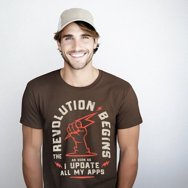 Revolution börjar uppdatera appar Geek Sarkastic T Shirt (Revolution Begins Update Apps Geek Sarcastic T-Shirt)