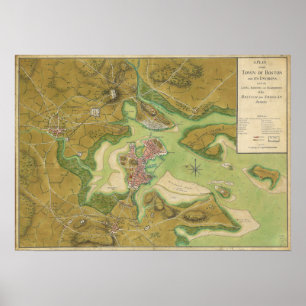 Revolutionär krigkarta av den Boston hamnen 1776 Poster