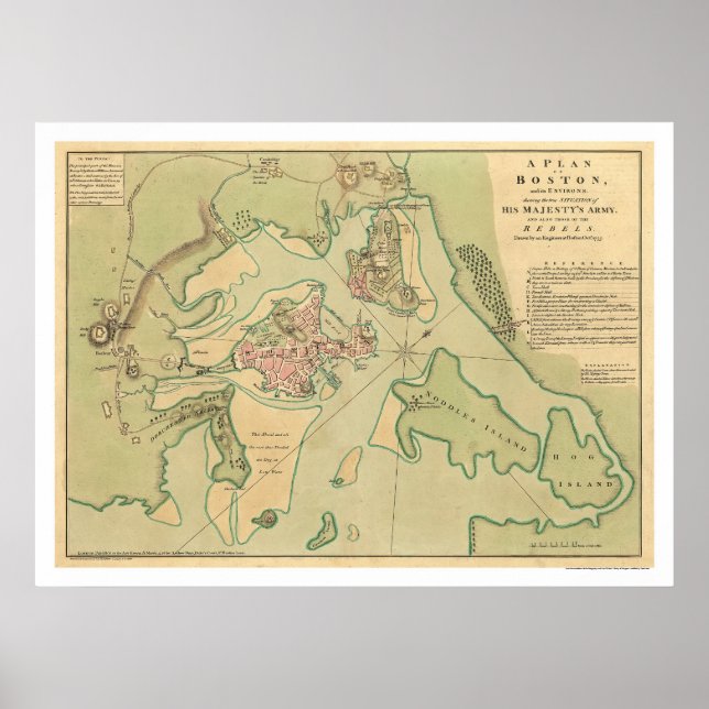 Revolutionary Boston Karta 1776 Poster (Framsidan)