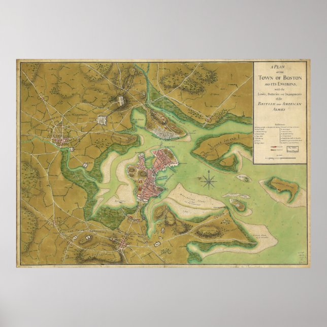 Revolutionary Krig Karta of Boston Harbour 1776 Poster (Framsidan)