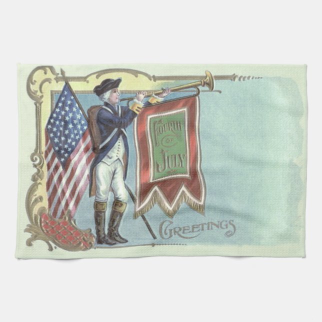 Revolutionary Krig Soldier American Flagga Horn Kökshandduk (Horisontell)