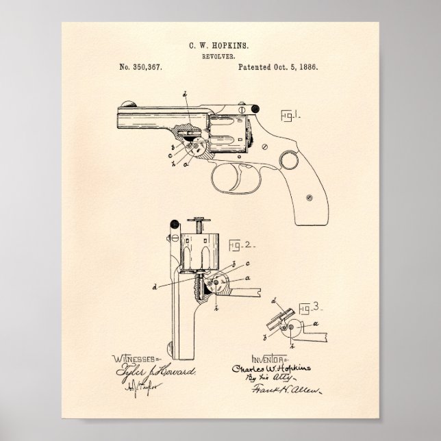 Revolver 1886 Patent Art Old Peper Poster (Framsidan)