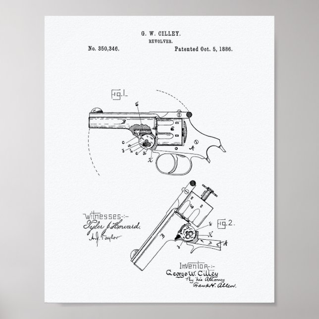 Revolver 1886 Patent Art White Papper Poster (Framsidan)