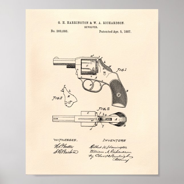 Revolver 1887 Patent Art Old Peper Poster (Framsidan)