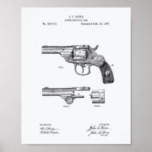 Revolver 1887 Patent Art White Papper Poster