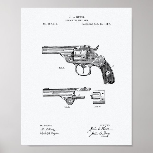 Revolver 1887 Patent Art White Papper Poster (Framsidan)