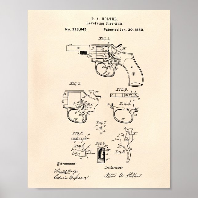 Revolver Fire Arm 1880 Patent Art Old Peper Poster (Framsidan)