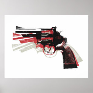 Revolver på vit poster